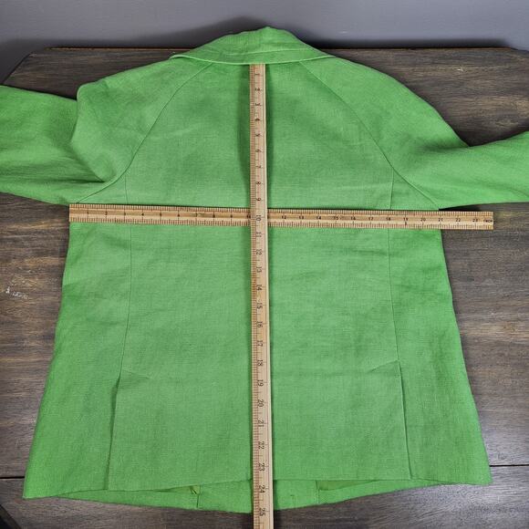 Talbots Women’s Linen Blazer Jacket Sz 12 Kelly Green Pockets Hidden Snaps - Picture 6 of 6